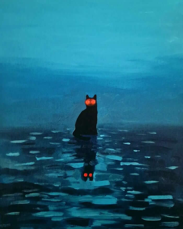 Digital Artworks of Black Cats in Fantasy Landscapes by Mitch